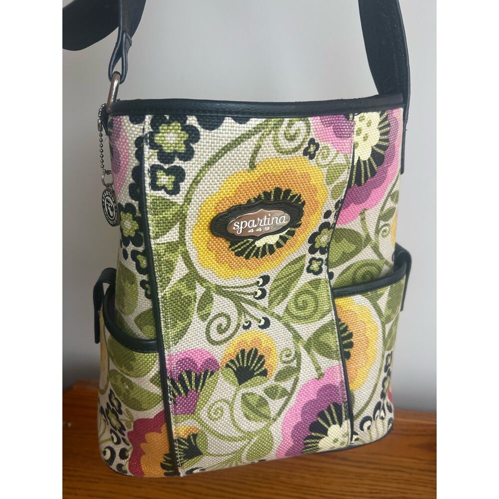 Spartina 449 Daufuskie Island Linen Leather Tote Purse Floral - Picture 3 of 13